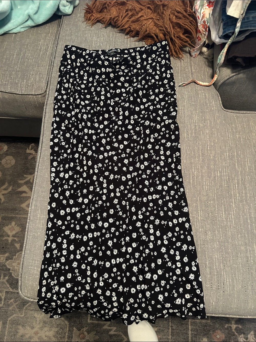 wild fable Black Maxi Skirt with White Daisy Print